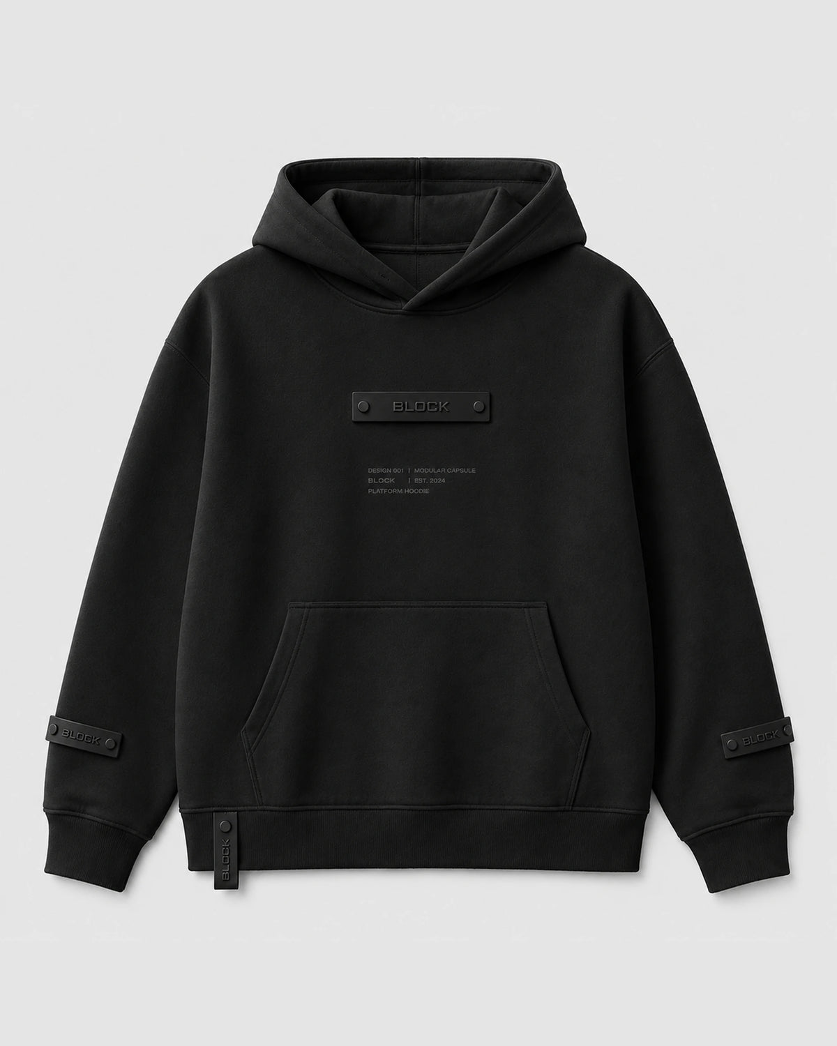 Black — Hoodie 01 — tonal black modules