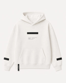Cream — Hoodie 01 — black identity module at the chest, black sleeve tabs
